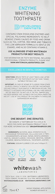 Зубна паста відбілювальна "Інтенсивне видалення плям" - WhiteWash Laboratories Enzyme Whiteninng Toothpaste — фото N3