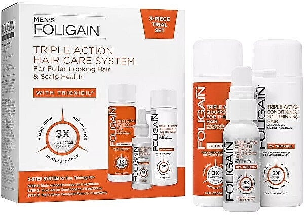 Набор - Foligain Triple Action Hair Care System For Men (h/shm/100ml + h/cond/100ml + h/ser/30ml) — фото N1
