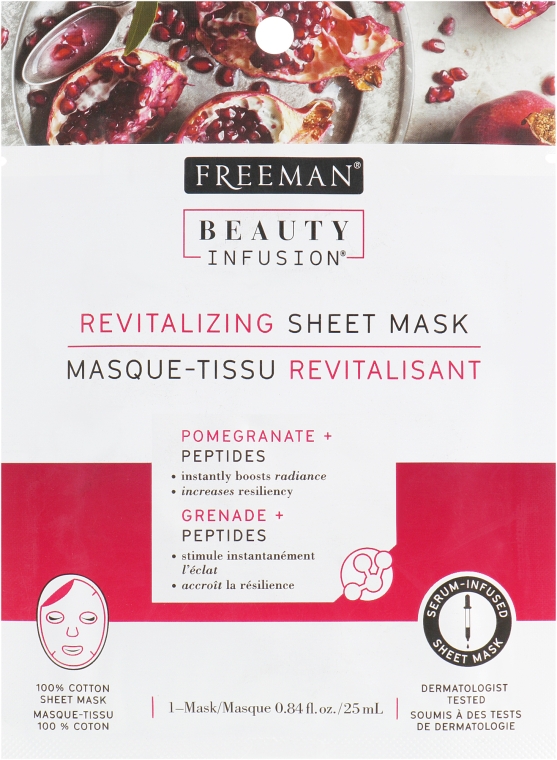 Тканинна маска для обличчя "Гранат і пептиди" - Freeman Beauty Infusion Revitalizing Sheet Mask — фото N1