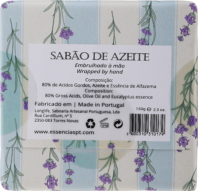 Мило з оливковою олією та екстрактом лаванди, смугаста коробочка з квітами - Essencias De Portugal Olive Oil Lavender Hand Soap — фото N2