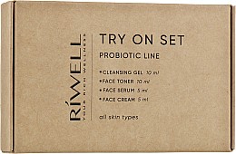 Духи, Парфюмерия, косметика УЦЕНКА Набор пробников с пробиотиками - Riwell Probiotic Line Try On Set (f/wash gel/10ml + f/ton/10ml + f/ser/5ml + f/cr/5ml) *