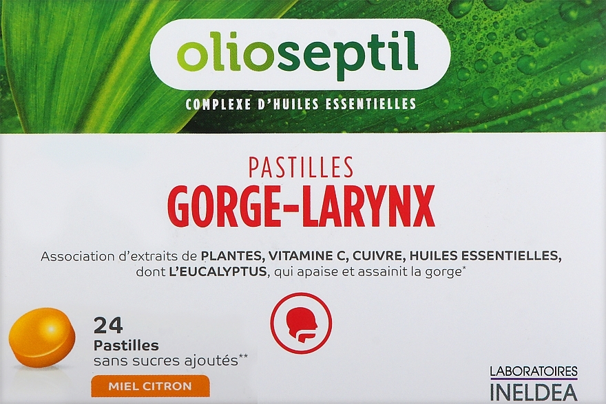 Пастилки горло-гортань зі смаком меду та лимона - Olioseptil Pastilles Gorge Larynx — фото N1