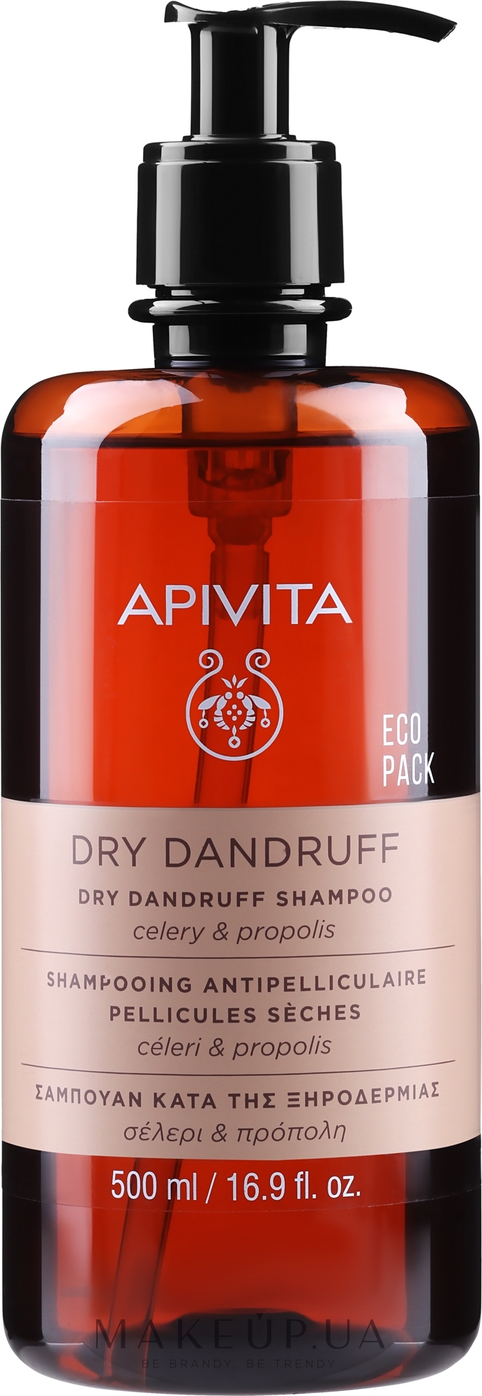 Шампунь від лупи для сухого волосся з селерою та прополісом, екоупаковка - Apivita Shampoo Eco Pack For Dry Dandruff Shampoo Celery Propolis — фото 500ml
