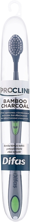 Зубна щітка з бамбуковим вугіллям 512575, м'яка, в дорожньому кейсі, чорна із сірим - Difas Pro-Сlinic Bamboo Сharcoal — фото N1