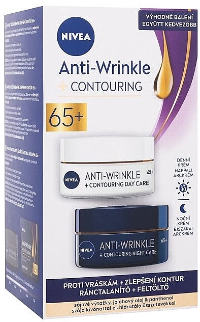 Набор - Nivea Anti-Wrinkle+Contouring 65+ (d/cr/50ml + n/cr/50ml) — фото N1