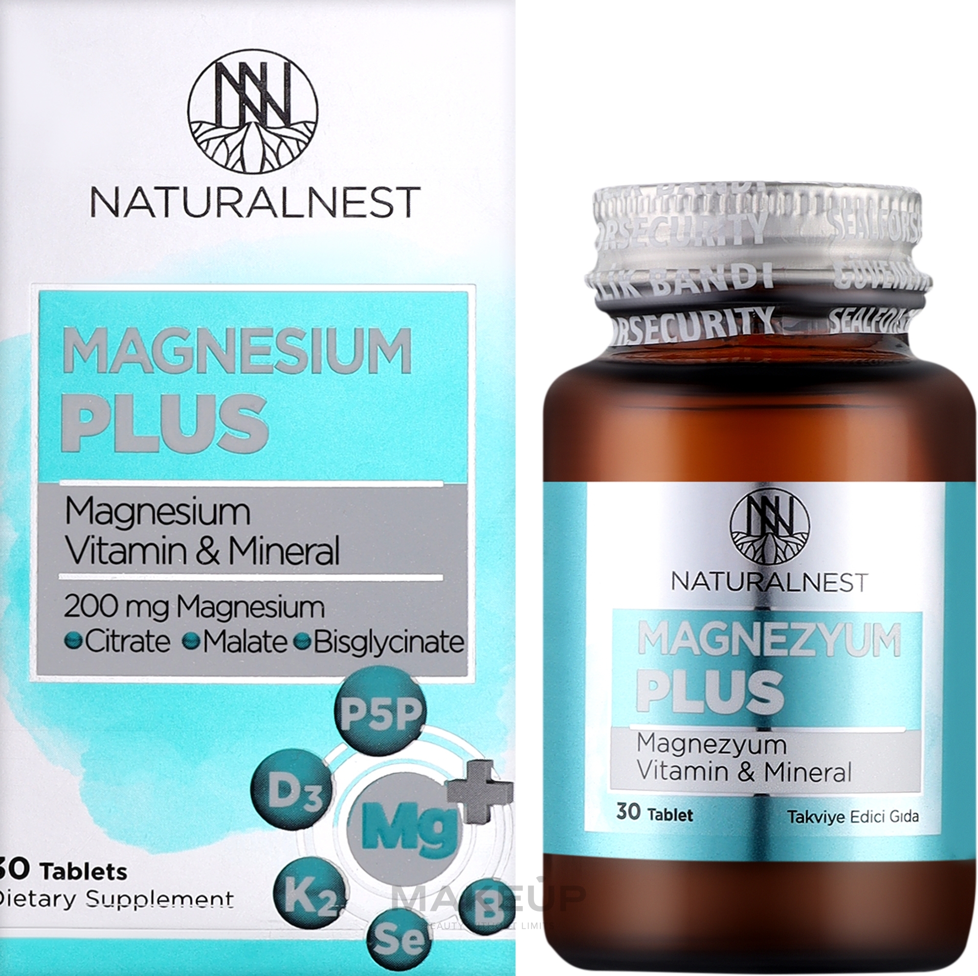 Дієтична добавка "Магній + вітаміни та мінерали", 200 мг - NaturalNest Magnesium Plus — фото 30шт