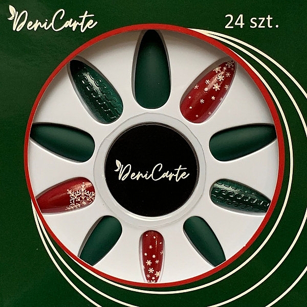Накладные ногти "Рождественские узоры", красно-зеленые - Deni Carte — фото N1