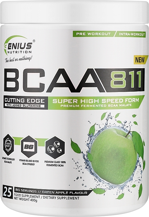 Комплекс амінокислот "BCAA 8:1:1", зелене яблуко - Genius Nutrition BCAA811 Green Apple — фото N1