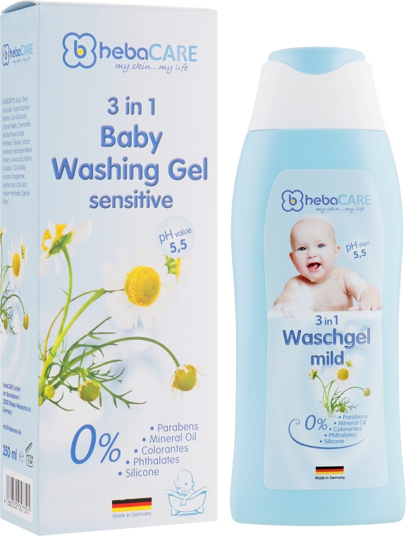 Дитячий ніжний гель для миття тіла та волосся 3 в 1 - HebaCARE Washing Gel 3in1