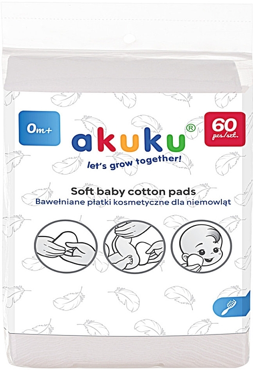 Дитячі ватні диски, 9х11 см - Akuku Soft Baby Cotton Pads — фото N1