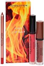 Парфумерія, косметика Набір - Makeup Revolution Fire Lip Set (lip/gloss/3.5ml + lipstick/3ml + lip/pencil/1g)