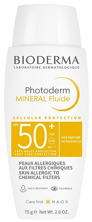 Солнцезащитная эмульсия для кожи склонной к аллергии - Bioderma Photoderm Mineral Very High Protection Fluid SPF50+ — фото N1