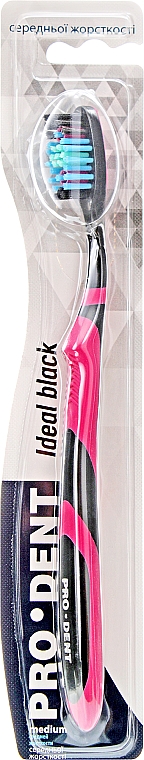 Зубна щітка ''Ideal black'', з ефектом відбілювання, середньої жорсткості, чорно-малинова - Pro Dent — фото N1