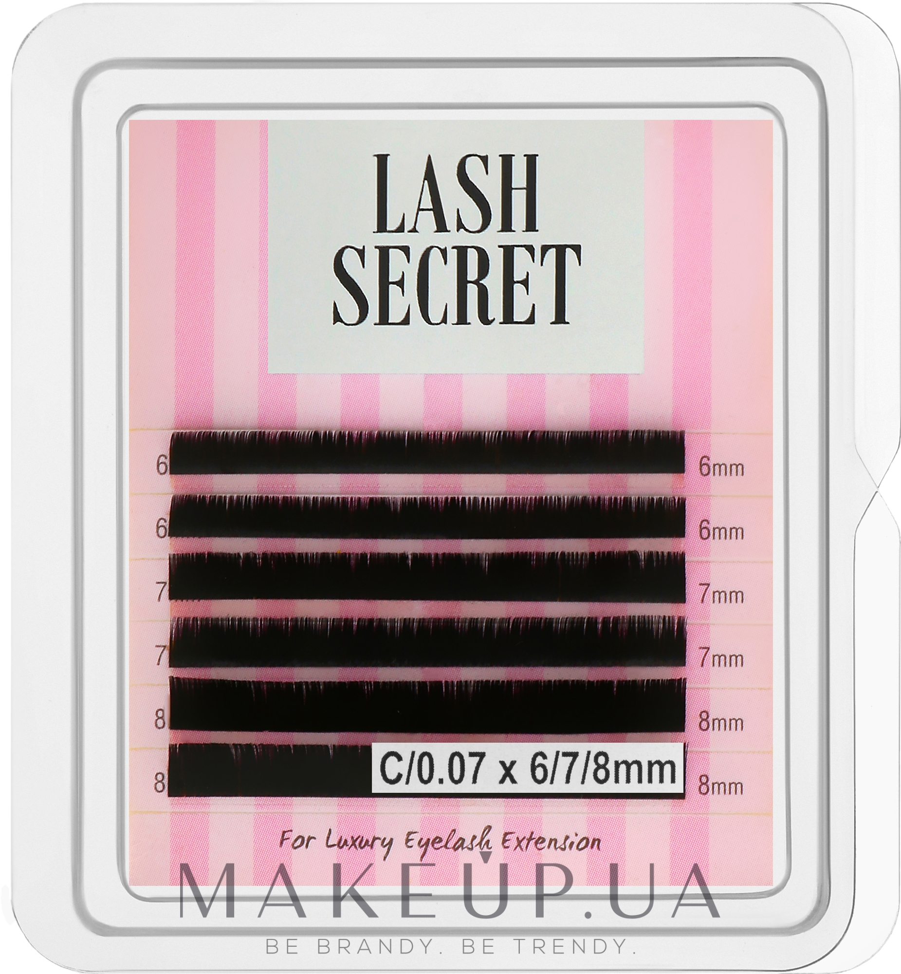 Накладні вії, чорні, мікс, 6 ліній (0.07, C, (6,7,8)) - Lash Secret — фото 1уп