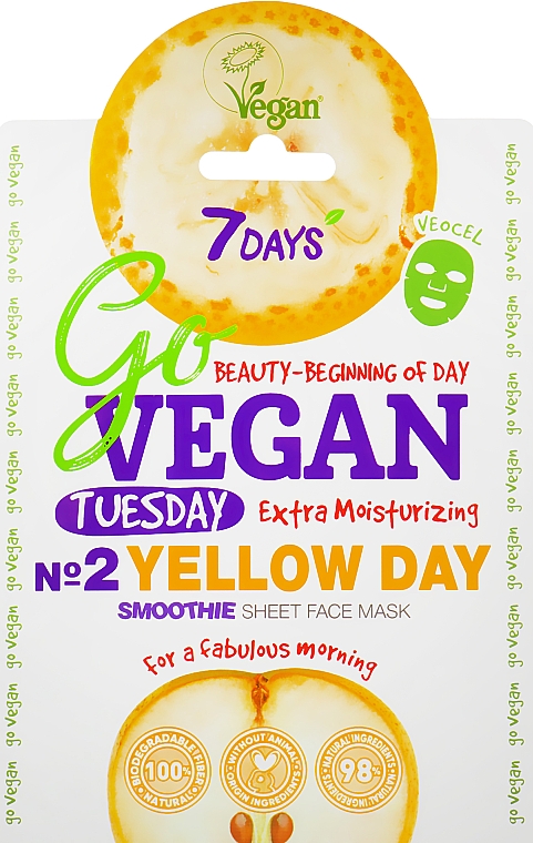 Тканинна маска для обличчя "Для доброго раночку" - 7 Days Go Vegan Tuesday Yellow Day — фото N1