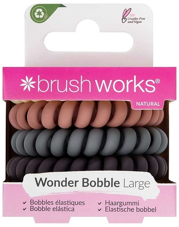 Резинки для волосся, різнокольорові, 5 шт. - Brushworks Wonder Bobble Large Natural — фото N1