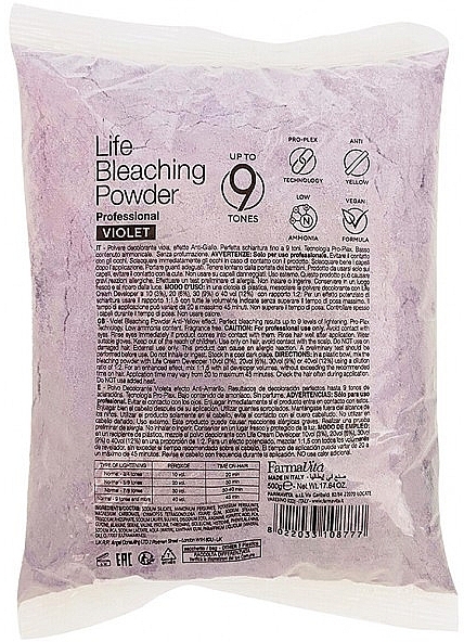 Осветляющий фиолетовый порошок с аминокислотами - Farmavita Life Bleaching Powder Violet — фото N1