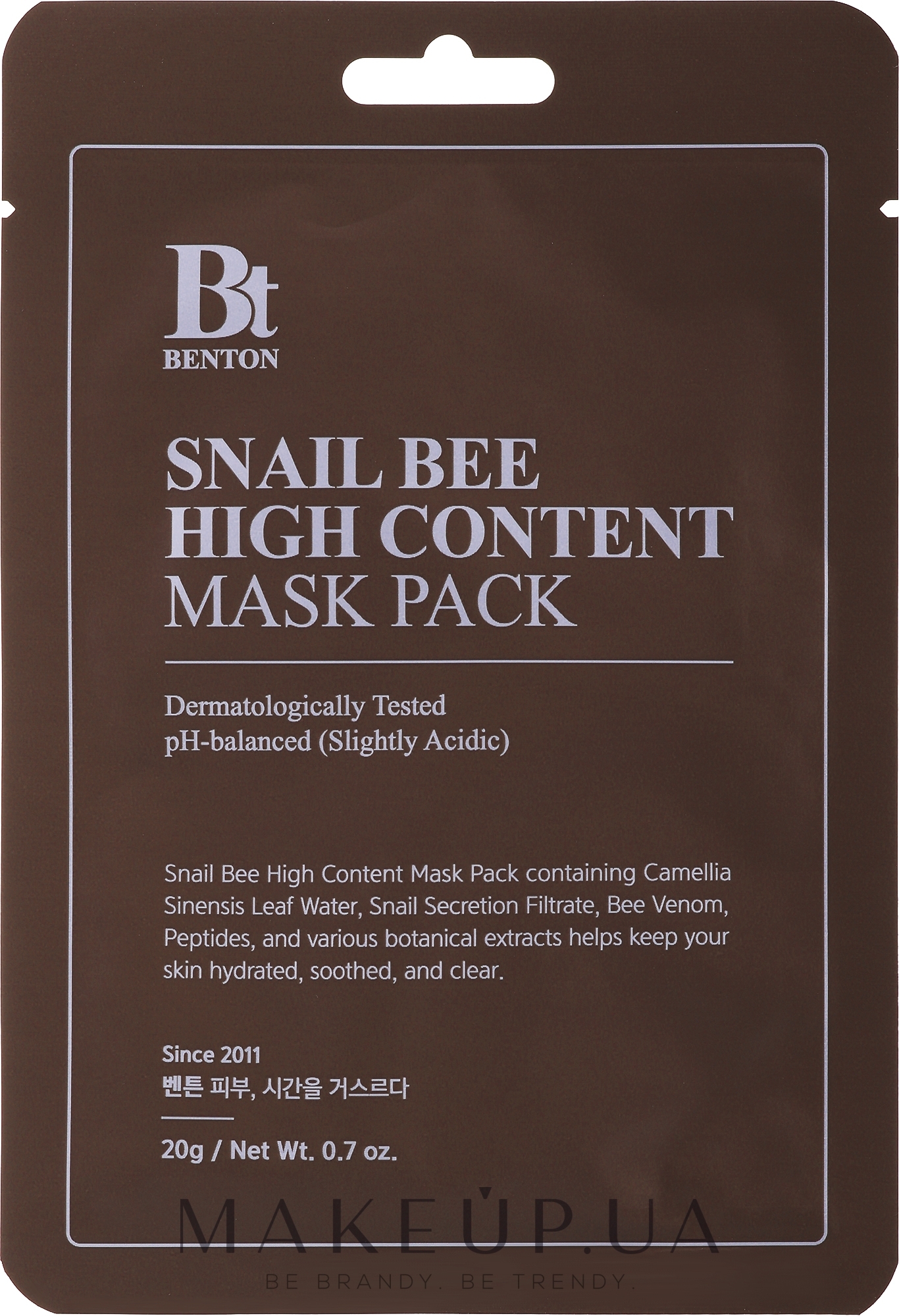 Маска з високим вмістом муцину равлика та бджолиного яду - Benton Snail Bee High Content Mask Pack — фото 1x20g