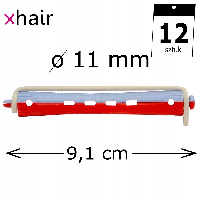 Бігуді-коклюшки для холодного завивання волосся, d11 мм, червоно-сині, 12 шт. - Xhair — фото N2