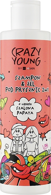 Шампунь-гель для душа с ароматом папайи - HiSkin Crazy Young Crazy Papaya 2in1 Shampoo & Shower Gel — фото N1