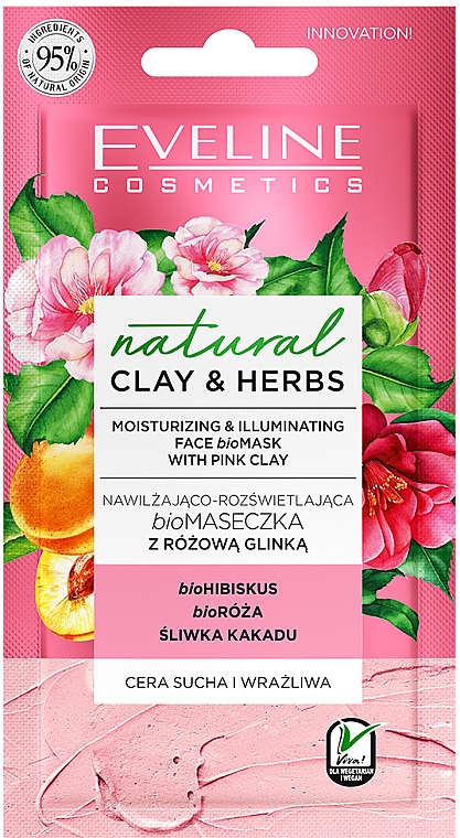 Маска з рожевої глини - Eveline Cosmetics Natural Clay & Herbs Pink Clay Mask