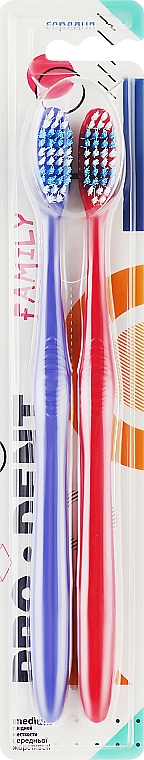 Набор зубных щеток ''Family'', средней жесткости, фиолетовая + малиновая - Pro Dent — фото N1