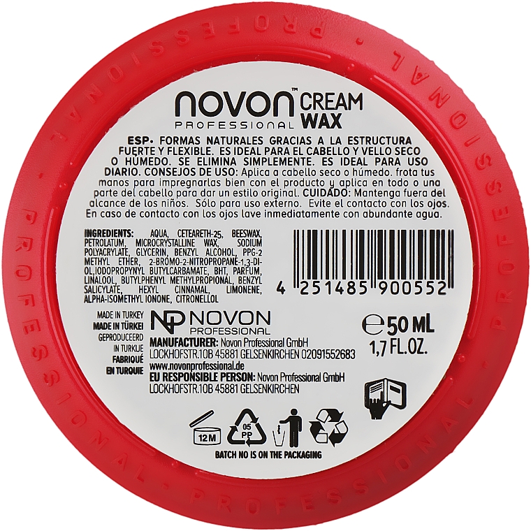 Помада для волос сильной фиксации - Novon Professional Cream Wax Flexible Strong Hold — фото N2
