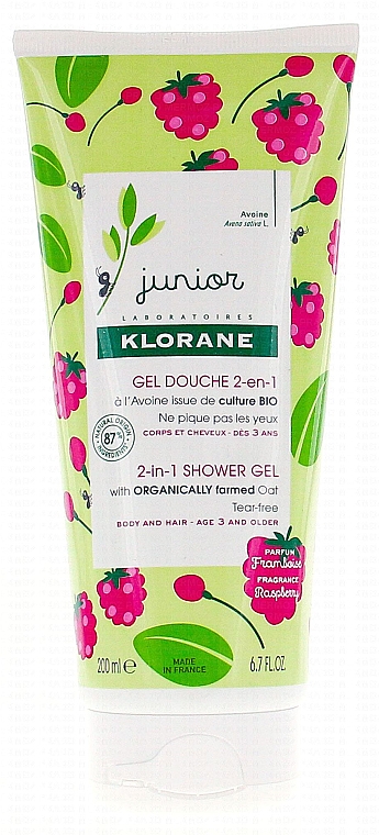 Детский гель для мытья волос и тела - Klorane Junior 2in1 Shower Gel Body & Hair Raspberry — фото N1
