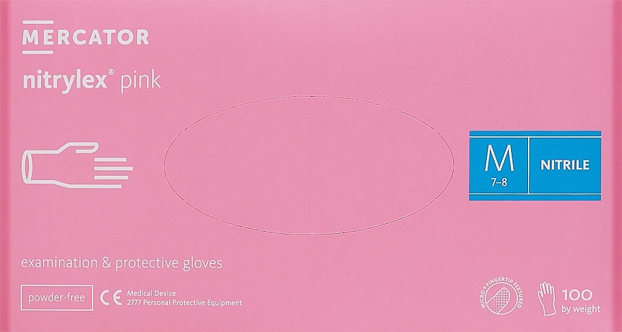 Перчатки нитриловые, смотровые, розовые, размер М - Mercator Medical Nitrylex Pink — фото N1