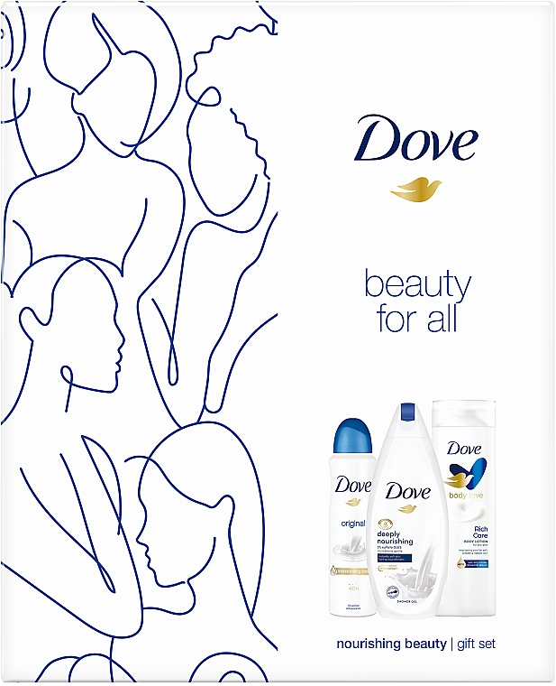 Набор - Dove Nourishing Beauty Gift Set (sh/gel/250ml + b/lot/250ml + deo/spray/150ml) — фото N1