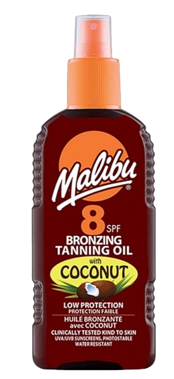 Масло для тела с эффектом бронзового загара - Malibu Bronzing Tanning Oil SPF8 With Coconut — фото N1