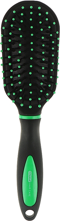 Массажная овальная мини щетка для волос, зеленая - Titania Softtouch — фото N1