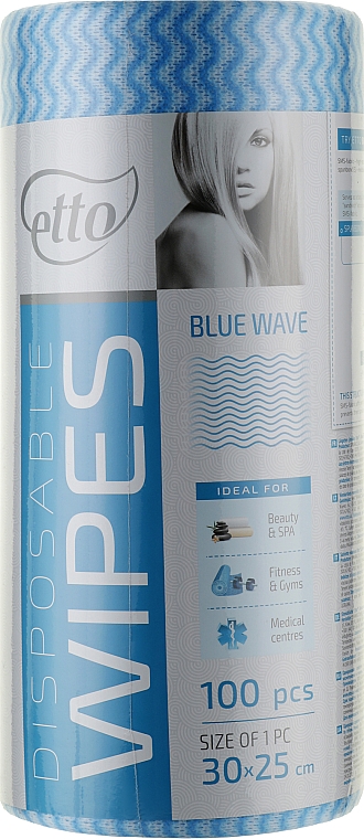 Серветки одноразові, 25х30 см, у рулоні 100 шт., блакитна хвиля - Etto — фото N1