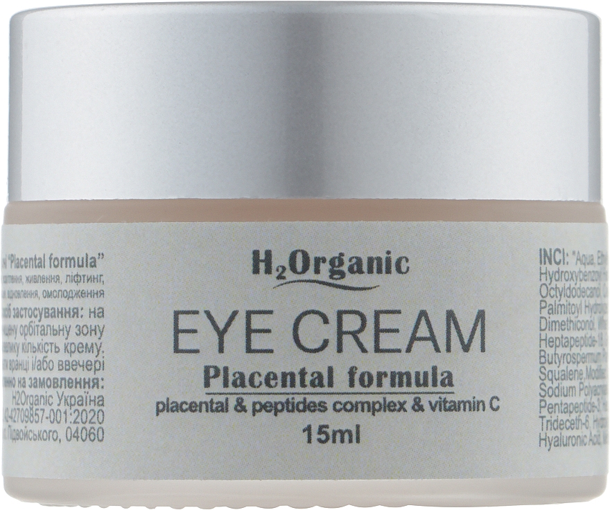Крем під очі плацентарний з вітаміном С і пептидами - H2Organic Eye Cream Placental & Peptides Complex & Vitamin C — фото N1