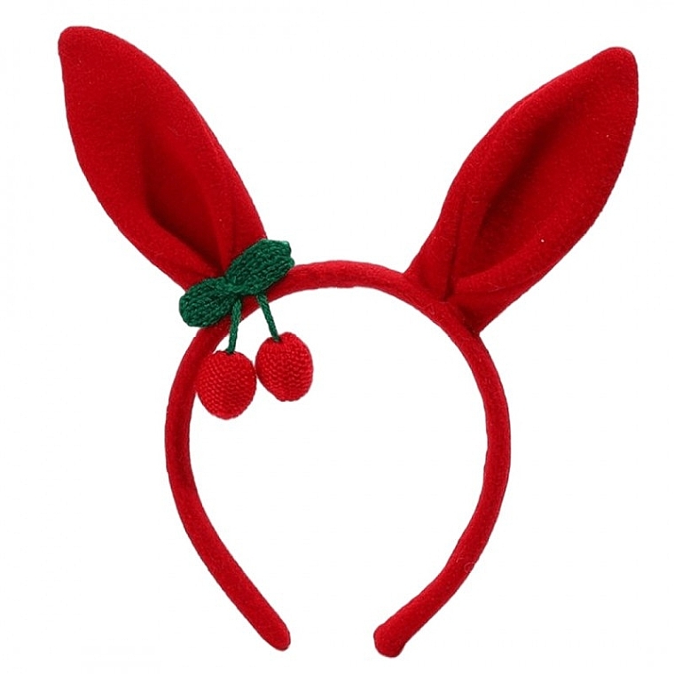Обруч для волос с заячьими ушками и вишенками, красный - Ecarla — фото N1