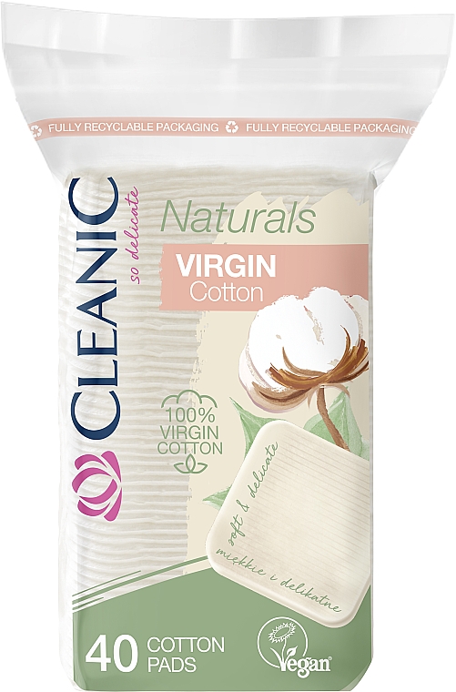 Ватные диски, квадратные, 40шт - Cleanic Naturals Virgin Cotton Pads — фото N1