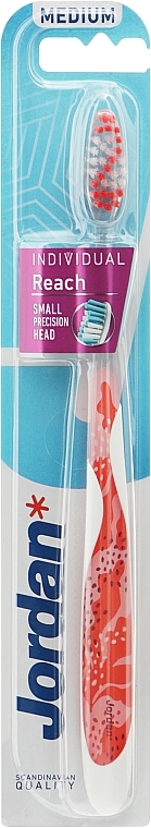 Зубная щетка medium, белая с красным узором - Jordan Individual Reach Toothbrush — фото N1