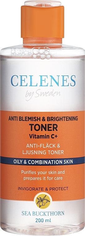 Осветляющий тоник с облепихой для жирной и комбинированной кожи - Celenes Sea Buckthorn Anti Blemish & Brightening Toner