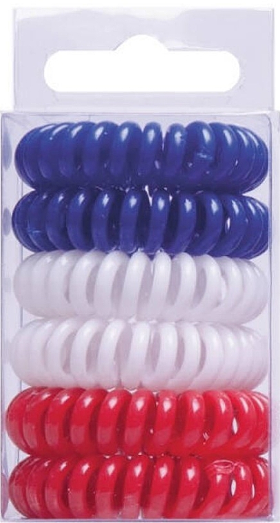 Резинки для волос "Anti Ziep" пластмассовые, 5 см, синие+белые+красные - Titania — фото N1