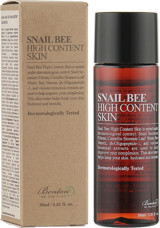 Тонер с содержанием муцина улитки - Benton Snail Bee High Content Skin (мини) — фото N1