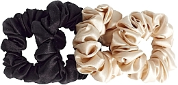 Набор резинок из натурального шелка, размер S, черная+светло-бежевая - de Lure Scrunchie Set  — фото N1