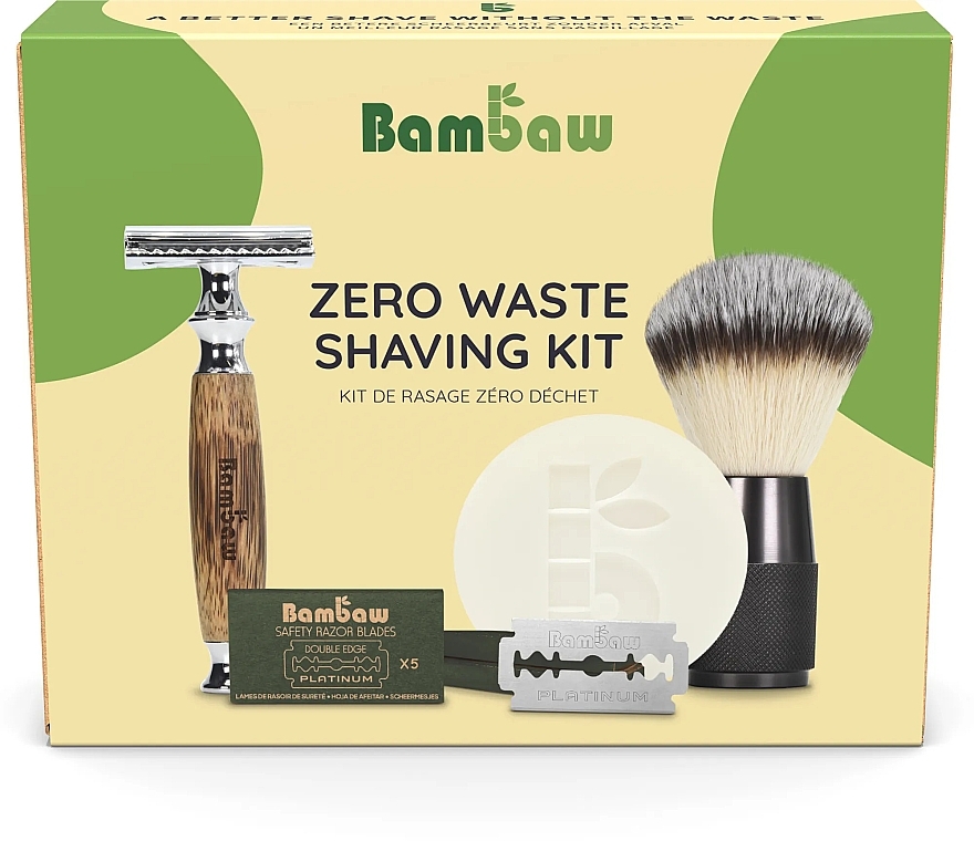 Набір - Bambaw Zero Waste Shaving Kit Bamboo (razor + sh/soap/80g + sh/brush/1pcs + blades/5pcs) — фото N1