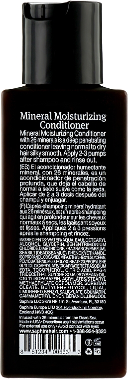 Кондиціонер для тонкого та пошкодженого волосся  - Saphira Hydration Mineral Moisturizing Conditioner — фото N2