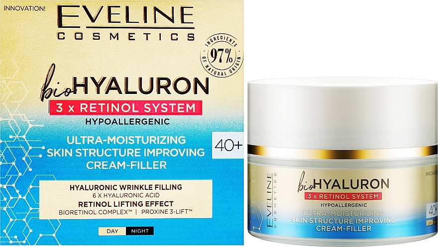 Ультразволожувальний крем-філер - Eveline Cosmetics BioHyaluron 3X Retinol System 40+ — фото N2