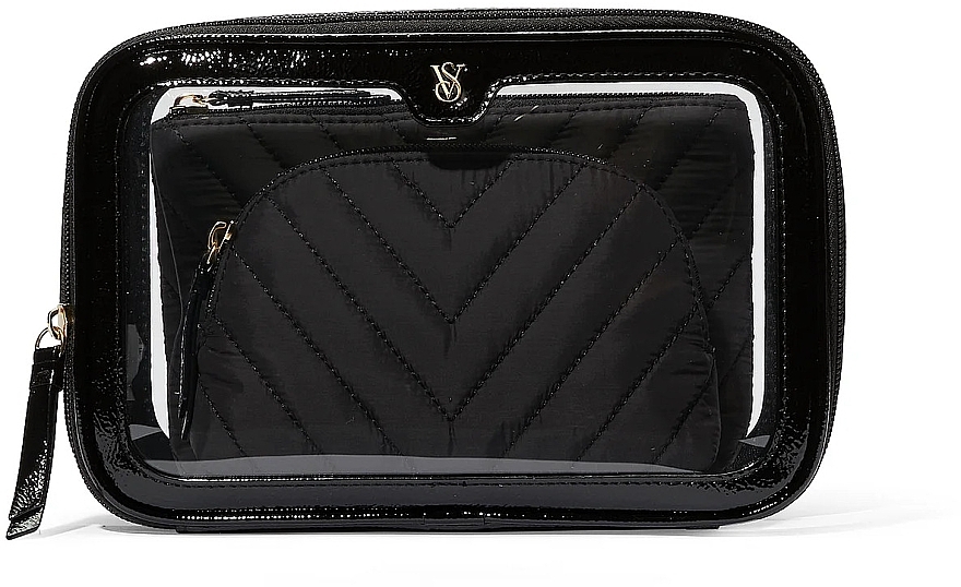 Косметичка 3в1, черная - Victoria's Secret 3-Piece Makeup Bag Iconic Stripe — фото N2