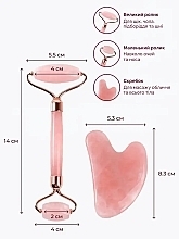 Набор для лица из розового кварца: роликовый массажер и скребок Гуаша - Reclaire Anti-Aging Facial Massage  — фото N2