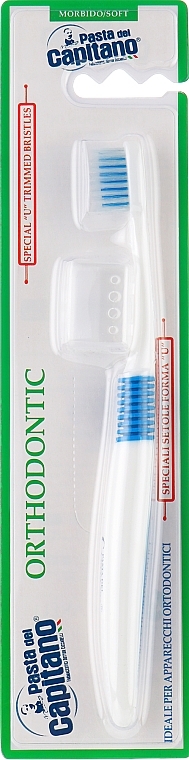Зубна щітка "Ортодонтична" м'яка, біла з блакитним - Pasta Del Capitano
