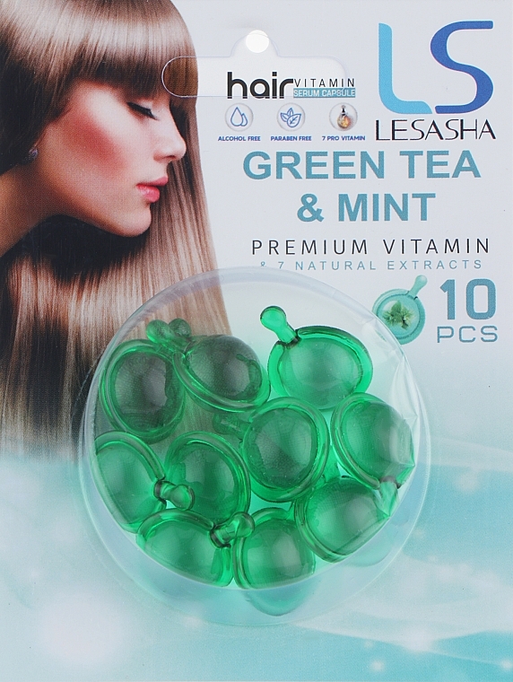 Тайские капсулы для волос с зеленым чаем и мятой - Lesasha Hair Serum Vitamin Green Tea & Mint — фото N3