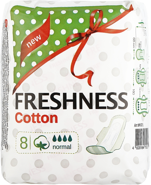 Гигиенические ультратонкие прокладки с крылышками, 8шт - Freshness Cotton Normal Soft
