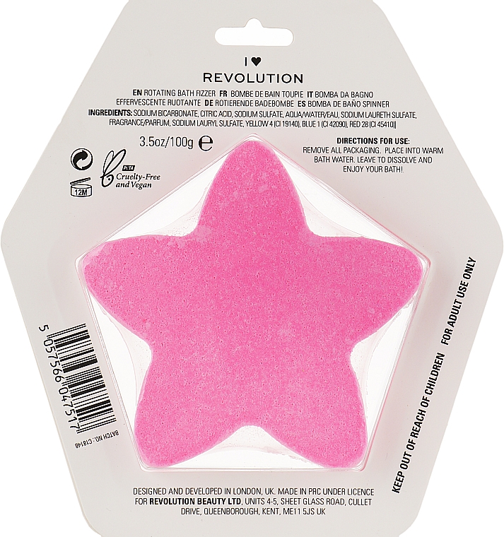 Бомбочка для ванни - I Heart Revolution I Love Revolution Pink Twizzle Star Fizzer — фото N2